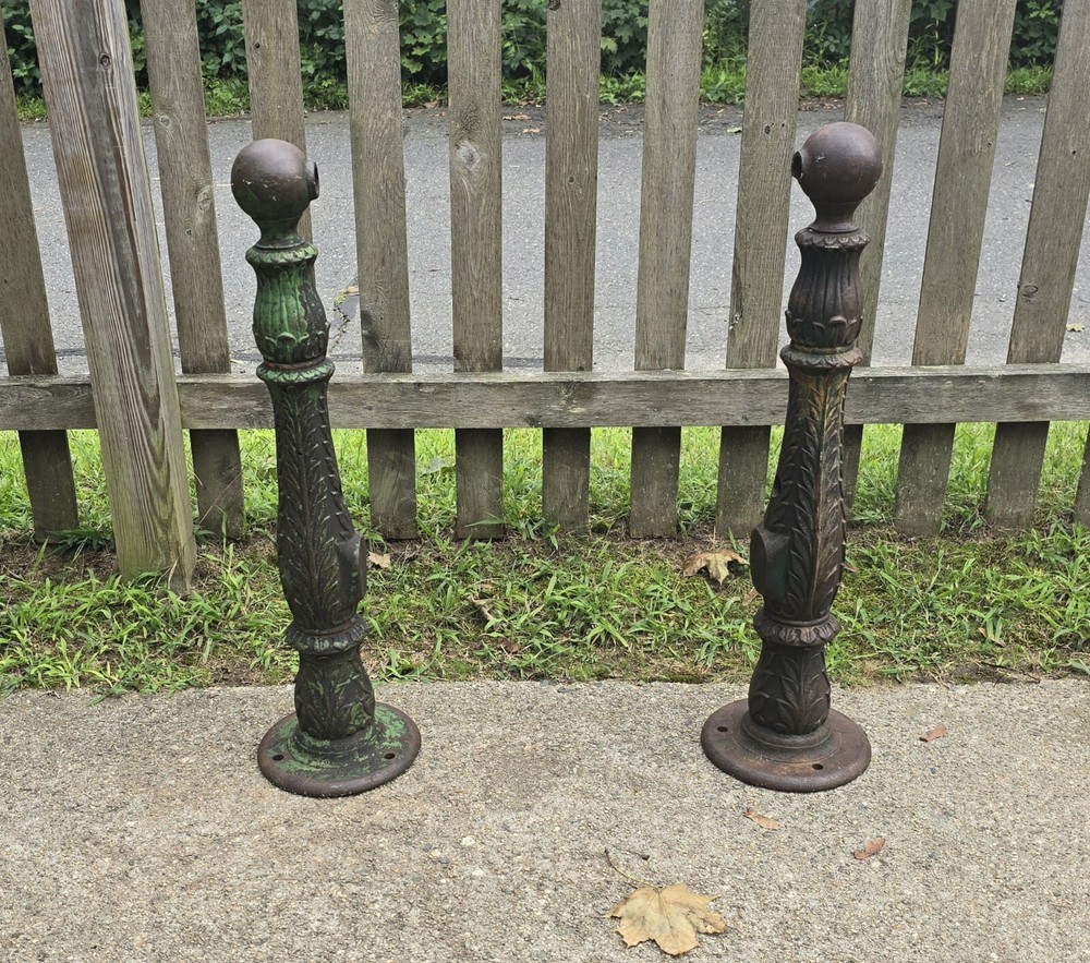 Old CAST IRON Architectural Salvage Holyoke Ma Rail Posts Pair