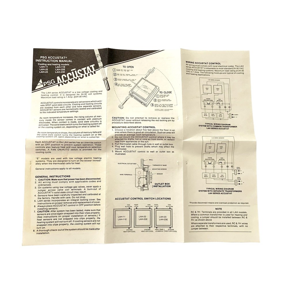 PSG Industries LAH-11E Accustat Heating Cooling Control