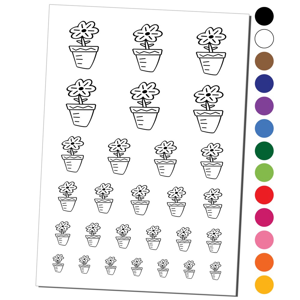 Flower Pot Doodle Temporary Tattoo Water Resistant Set
