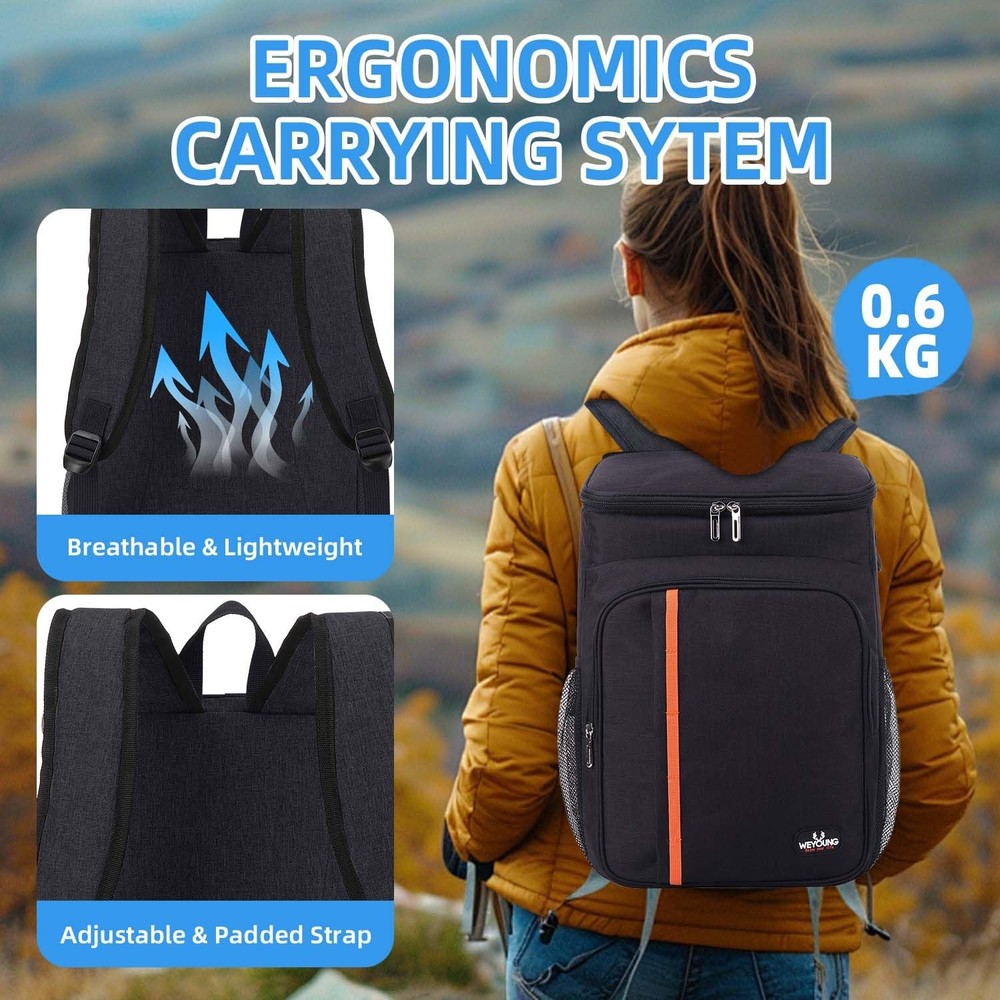 Bagtopia Camping Cooler Backpack 25 Cans, Leak Proof Soft Insulated Compartme...