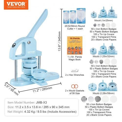 3IN1 Button Maker 1125228 inch253258mm Pin Maker 300pcs Button