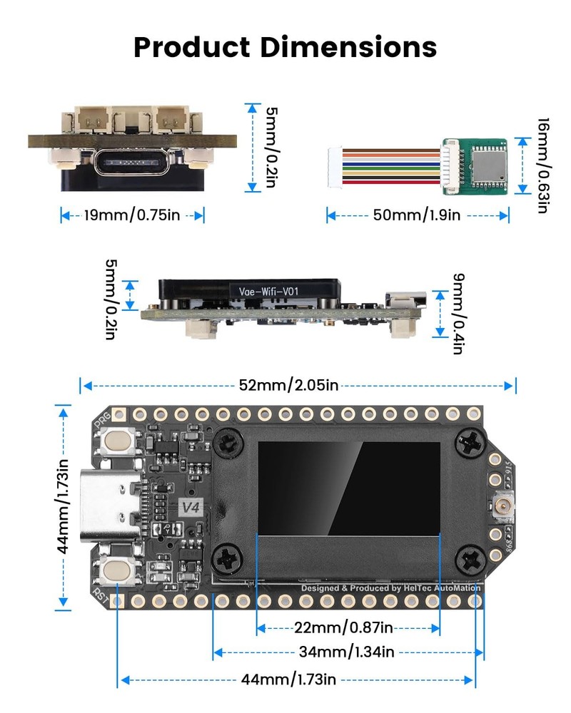 WiFi LoRa 32 V4 ESP32 Development Board with OLED Display, GPS Module, 27dBm ...
