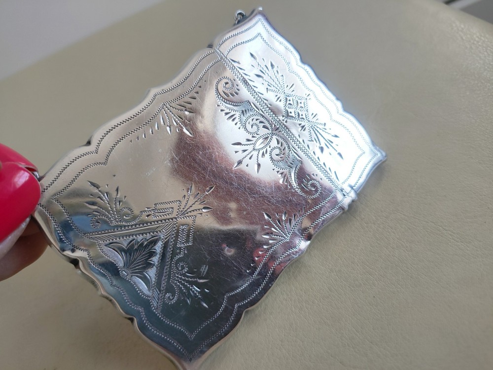 Antique Sterling Silver Calling Card Case With Chatelaine Chain
