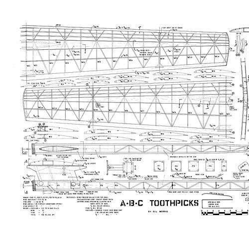 ABC Toothpicks Powered 71" Free Flight Model Airplane Printed Plans & Templates
