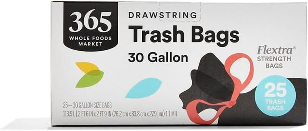 25 Count Flextra 30 Gallon Drawstring Trash Bags - Reliable & Durable Solution