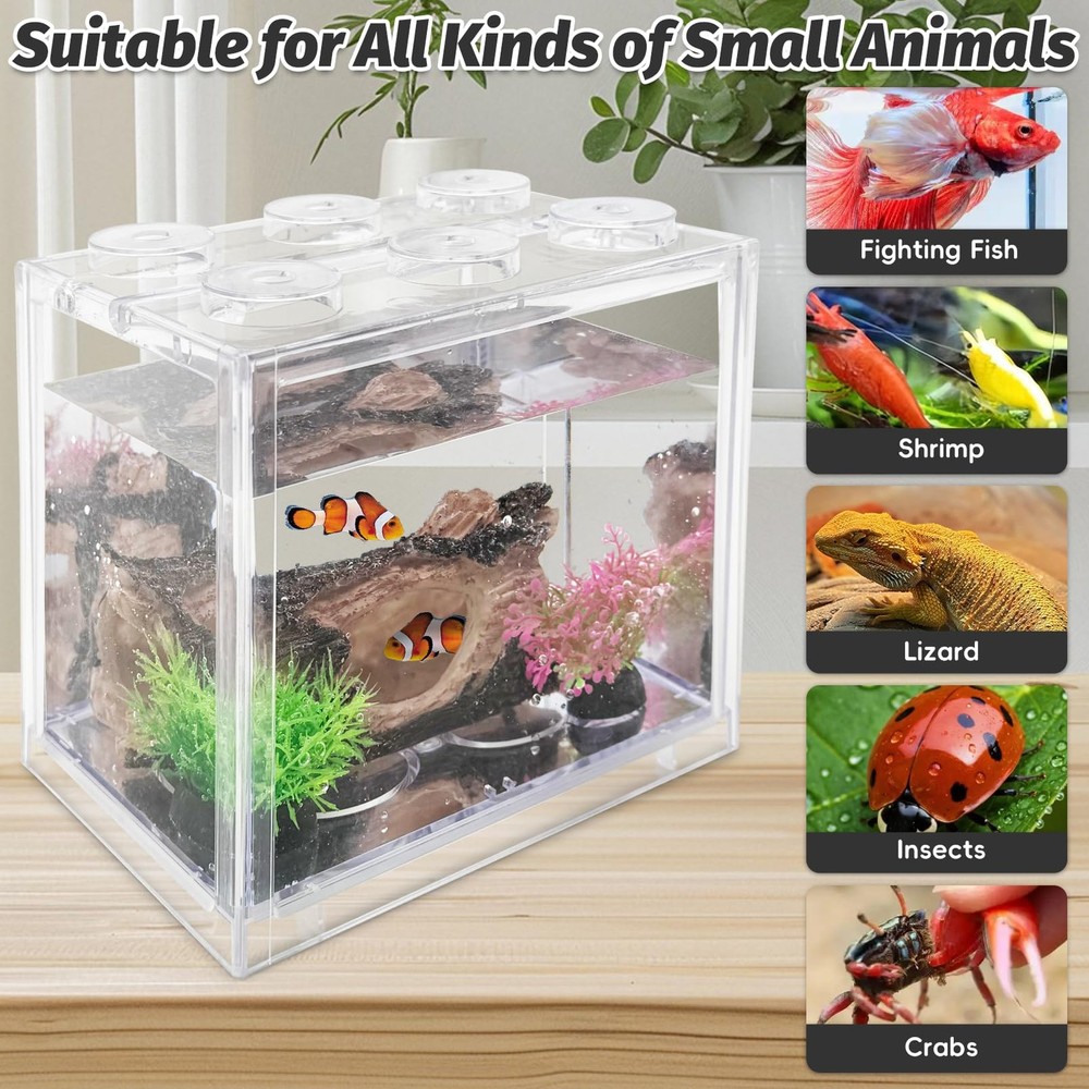 Mini Betta Fish Tank Kit Stackable Small Aquarium Kit 0.6 Gallon Cute Fish Bo...