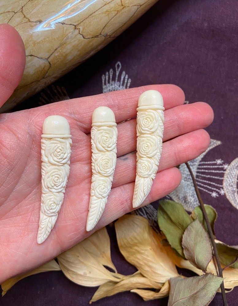 Bovine Bone Rose Spike Carving, Ethically Sourced Cow Bone
