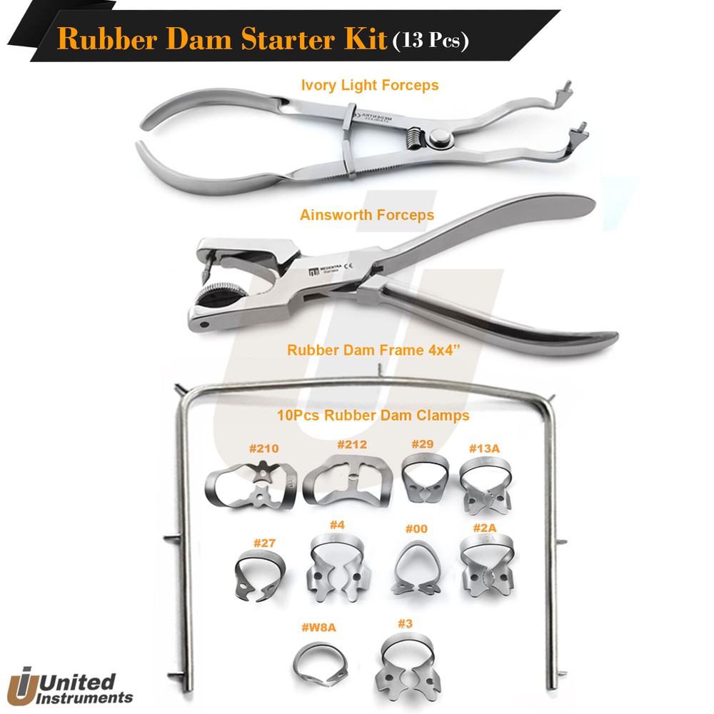 Rubber Dam Clamps Forceps Starter Tools Set Tooth Isolation Teeth Restorative