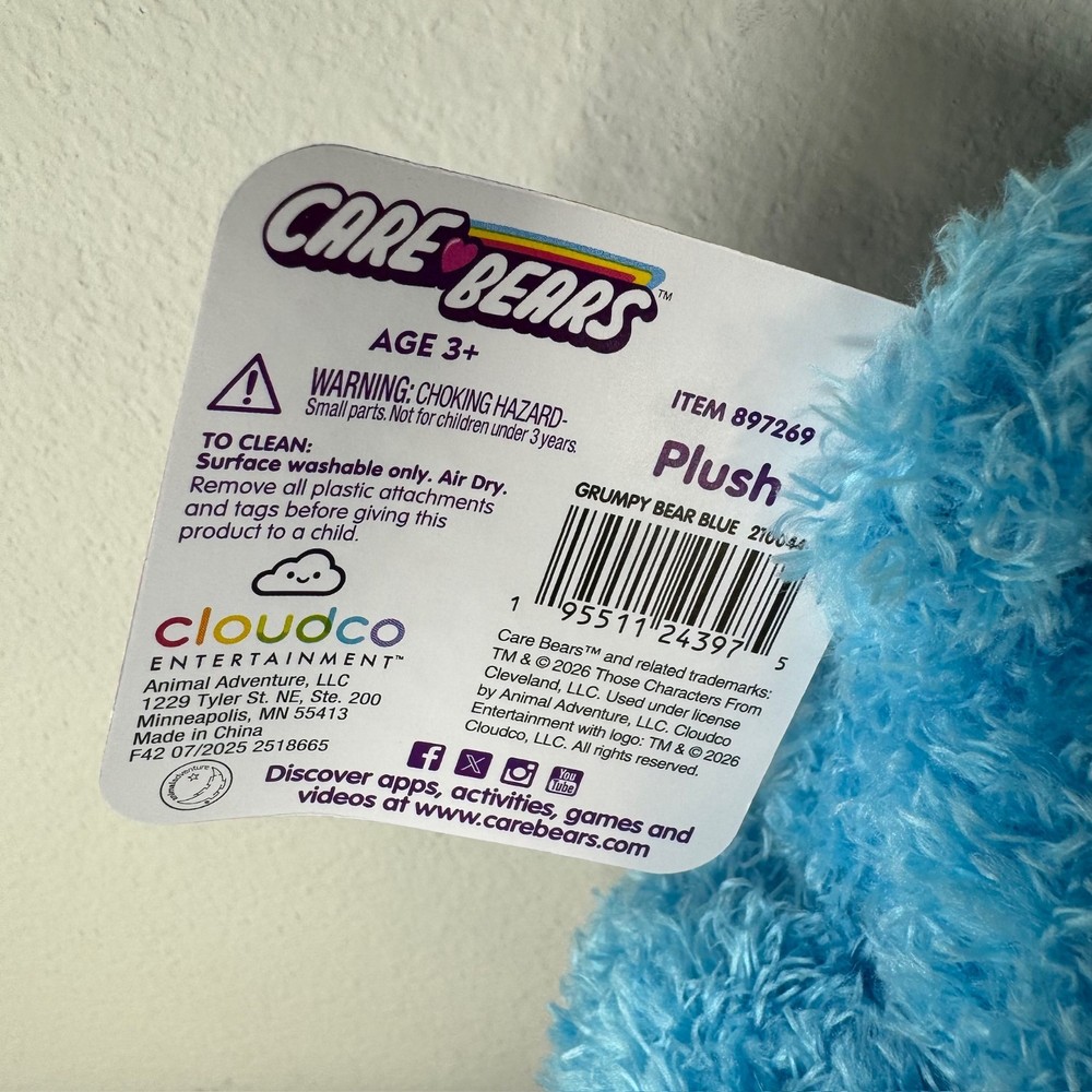 Care Bears Grumpy Bear Cupid Plush Blue NWT Valentine Wings Heart Bow