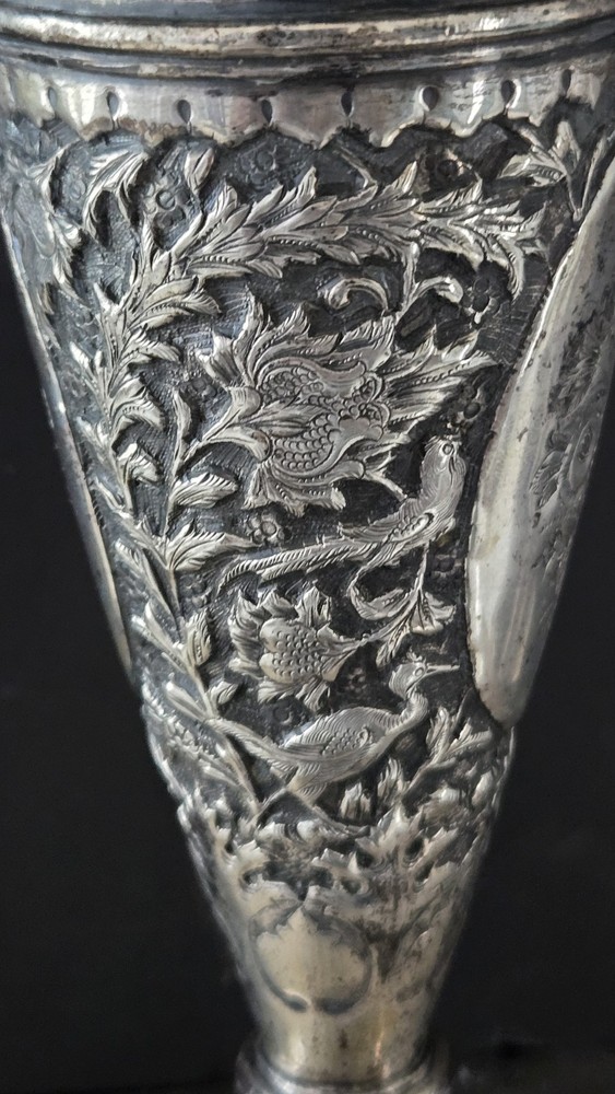 Large Genuine Antique Middle Eastern Solid Silver Vase  Tree Of Life Design