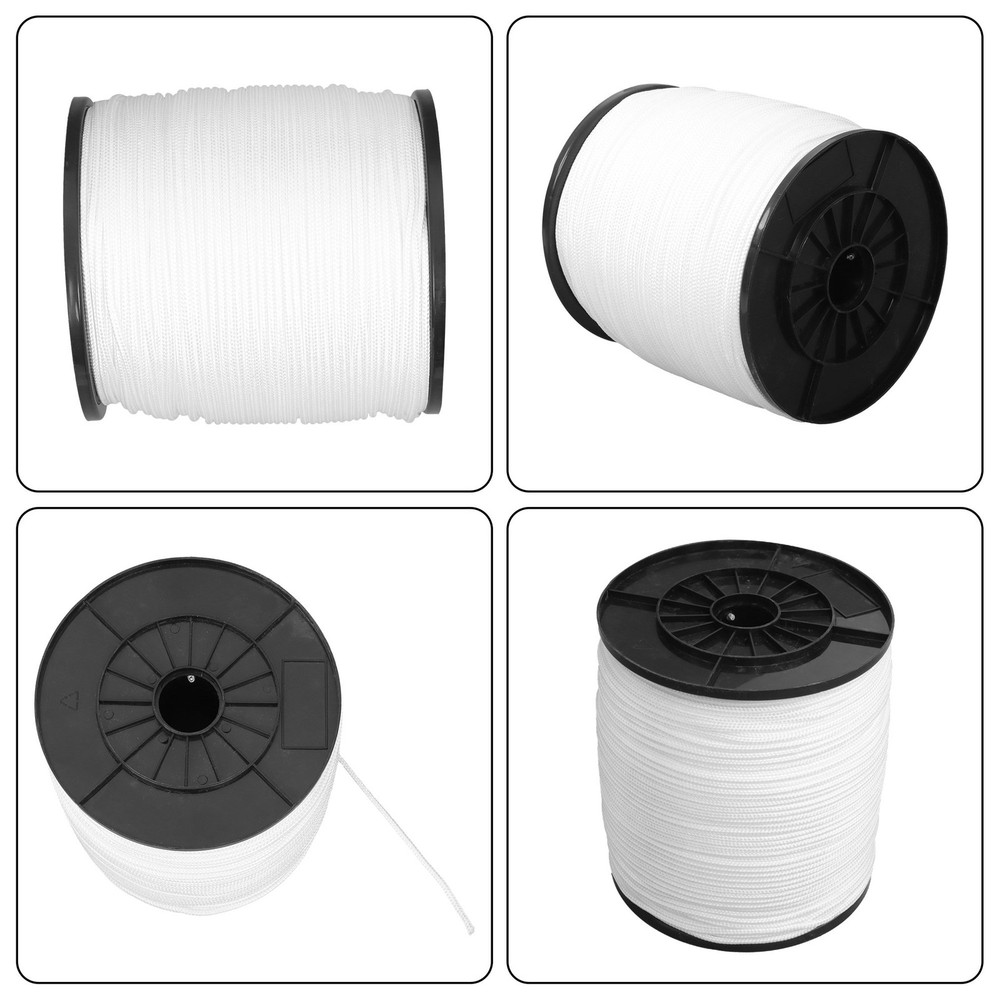 3/16" × 1000' White Nylon Rope Sturdy Spool Solid Braid Rope Abrasion Resistance