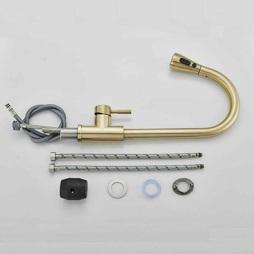 Brushed Gold Kitchen Sink Faucet Pull Down Sprayer Swivel Single Handle Mixer