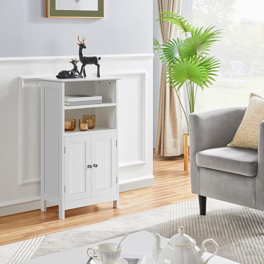 Cabinet Storage with Double Doors Adjustable Shelves Bathroom Floor Organizer