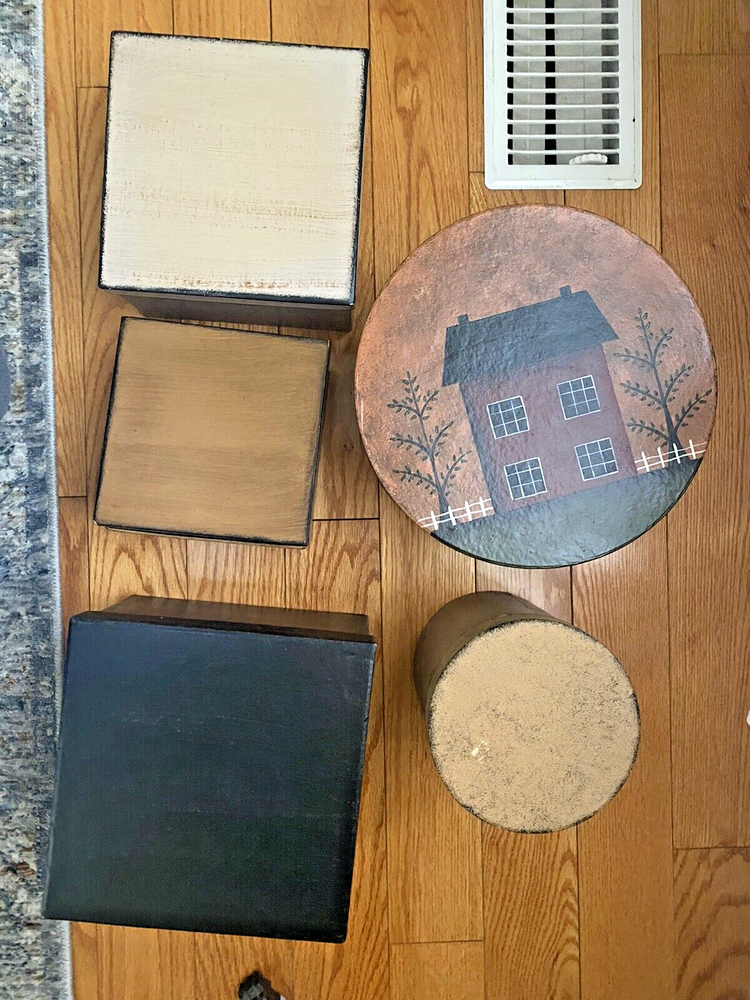 Primitive Nesting Stacking Boxes Saltbox House Welcome Country Storage Box Set 5