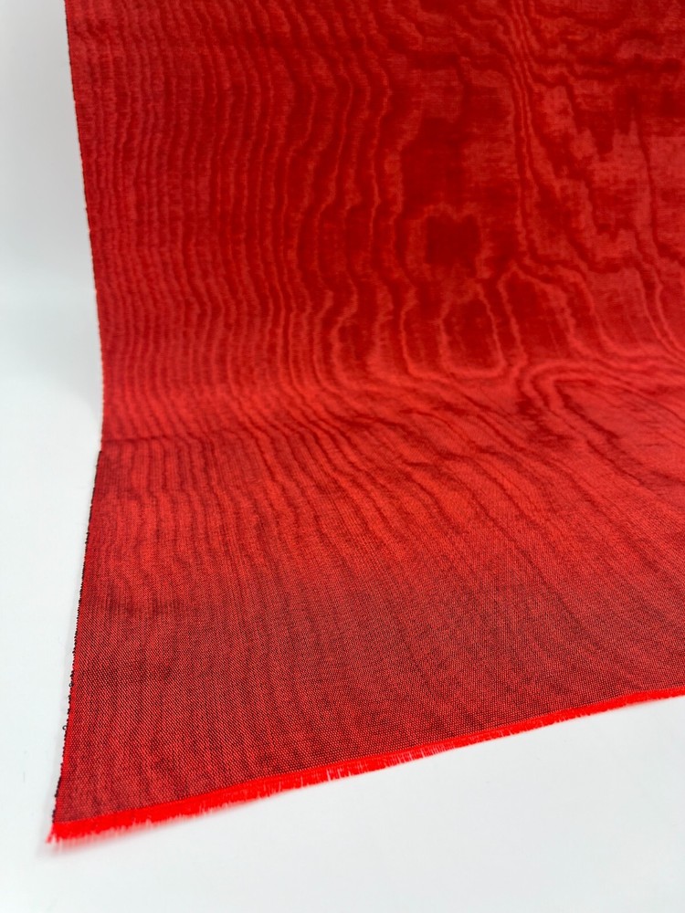 Red Silk Moire Fabric By The Meter, Watermark Patterned, Multicolor Options.