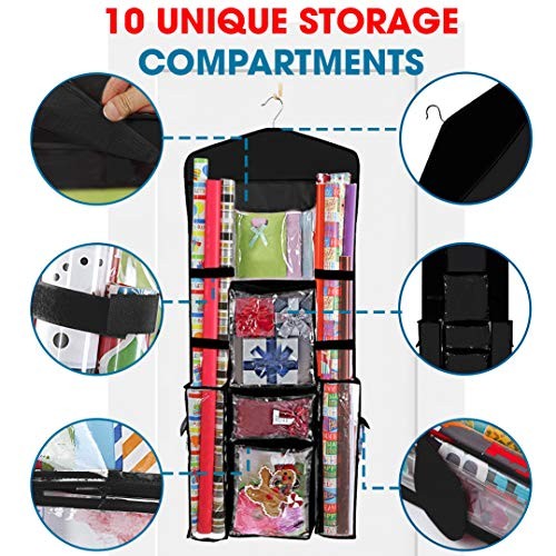Hanging Double Sided Wrapping Paper Storage Organizer With Multiple Black