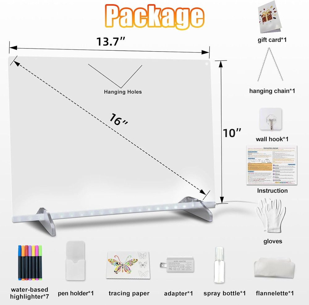 Kids LED Note Board 16" with 13 Light Effects & Tracing Book