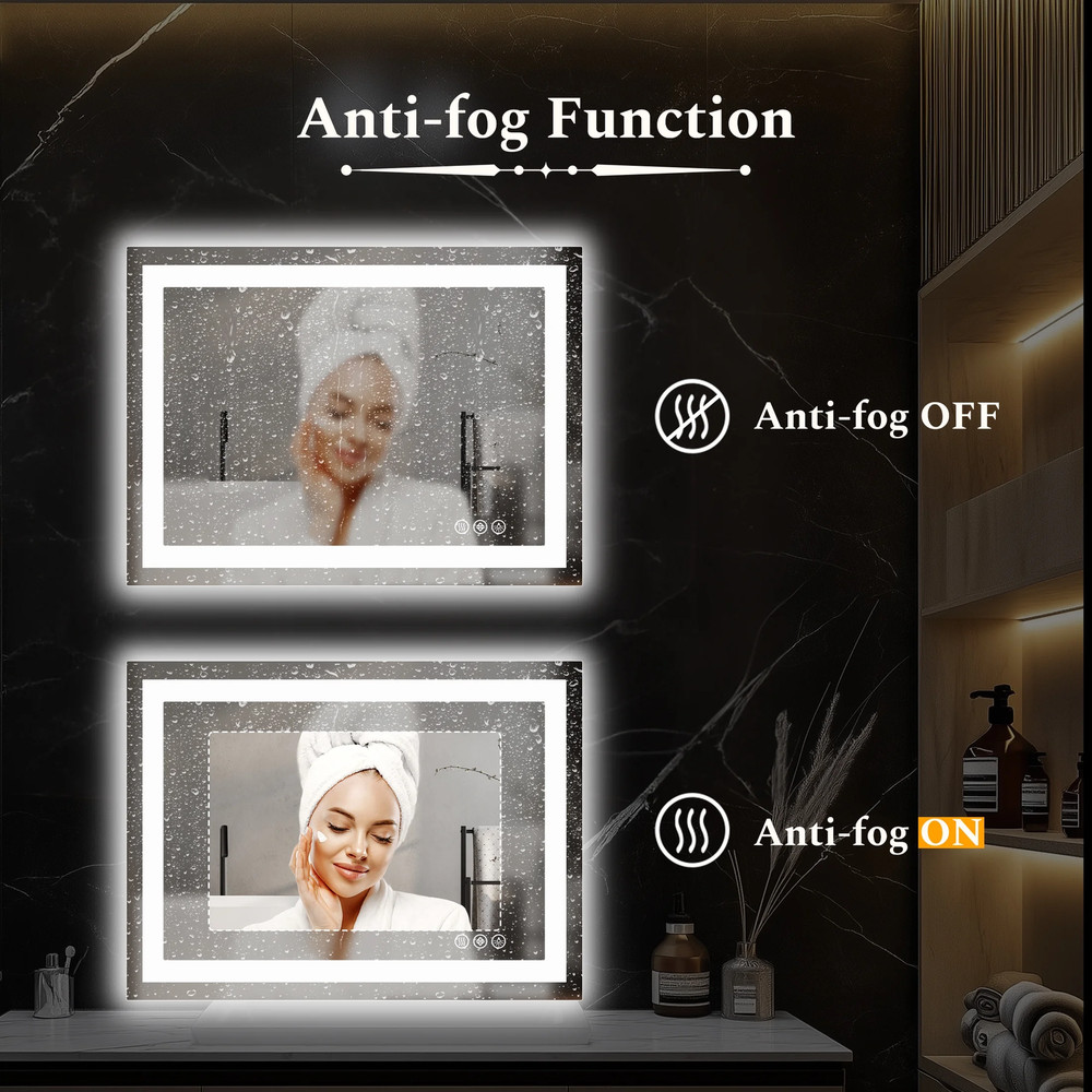 Anti-Fog LED Bathroom Mirror Dual Light Source Three Lighting Modes, White