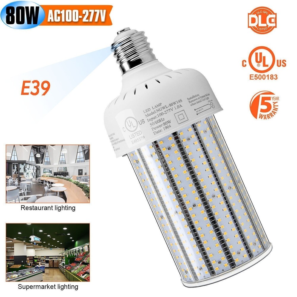 80W E39 LED Corn Bulb Lights Replace 250W MH/HPS/HID Warehouse Shop Light 5000K