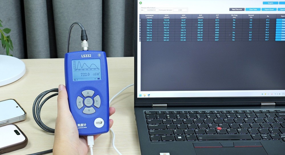 Luminance Meter Spectrometer Brightness Flicker Frequency CCT CRI Analyzer LS332