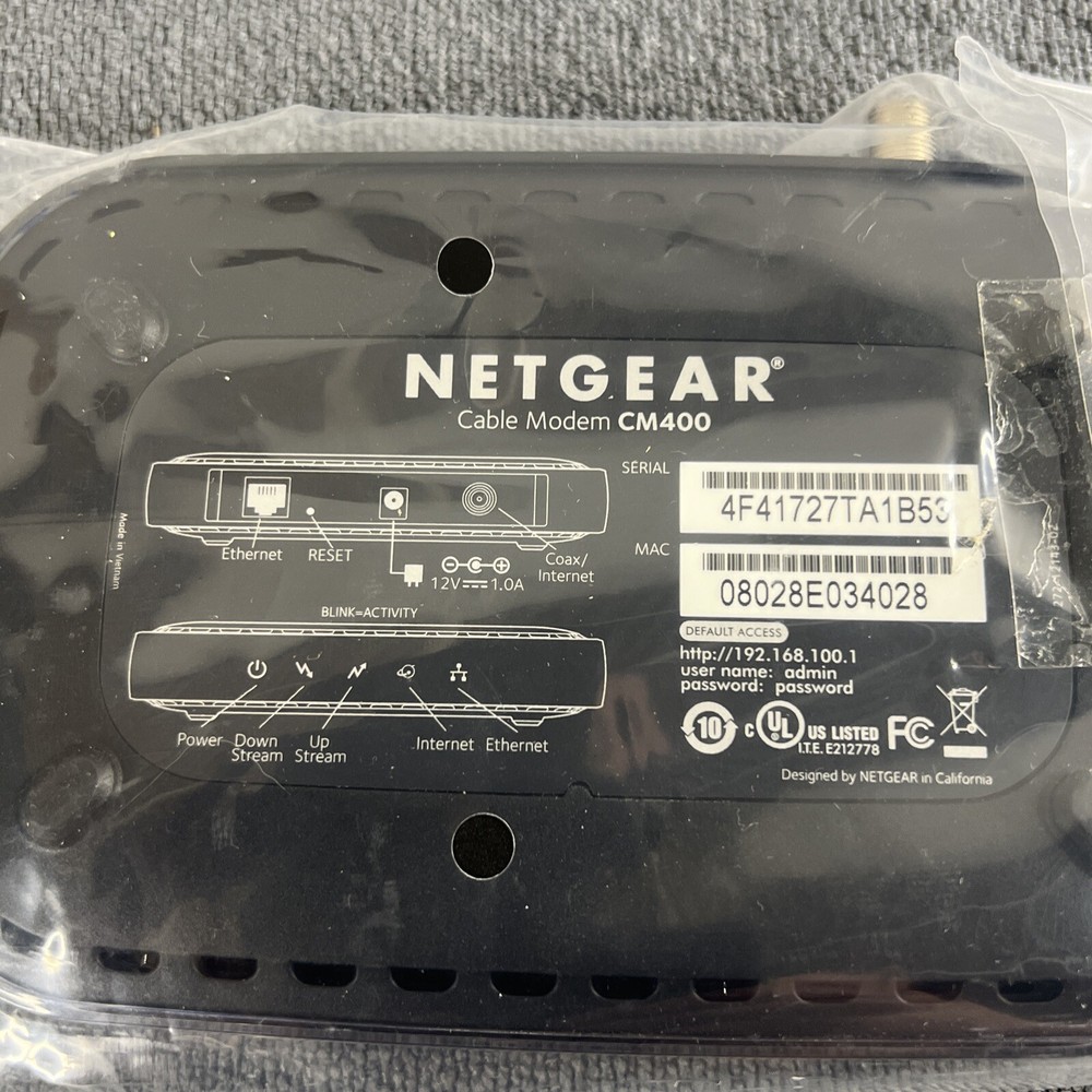 Netgear Modem DOCSIS 3.0 Cable Modem Xfinity-Time Warner CM400AZNA