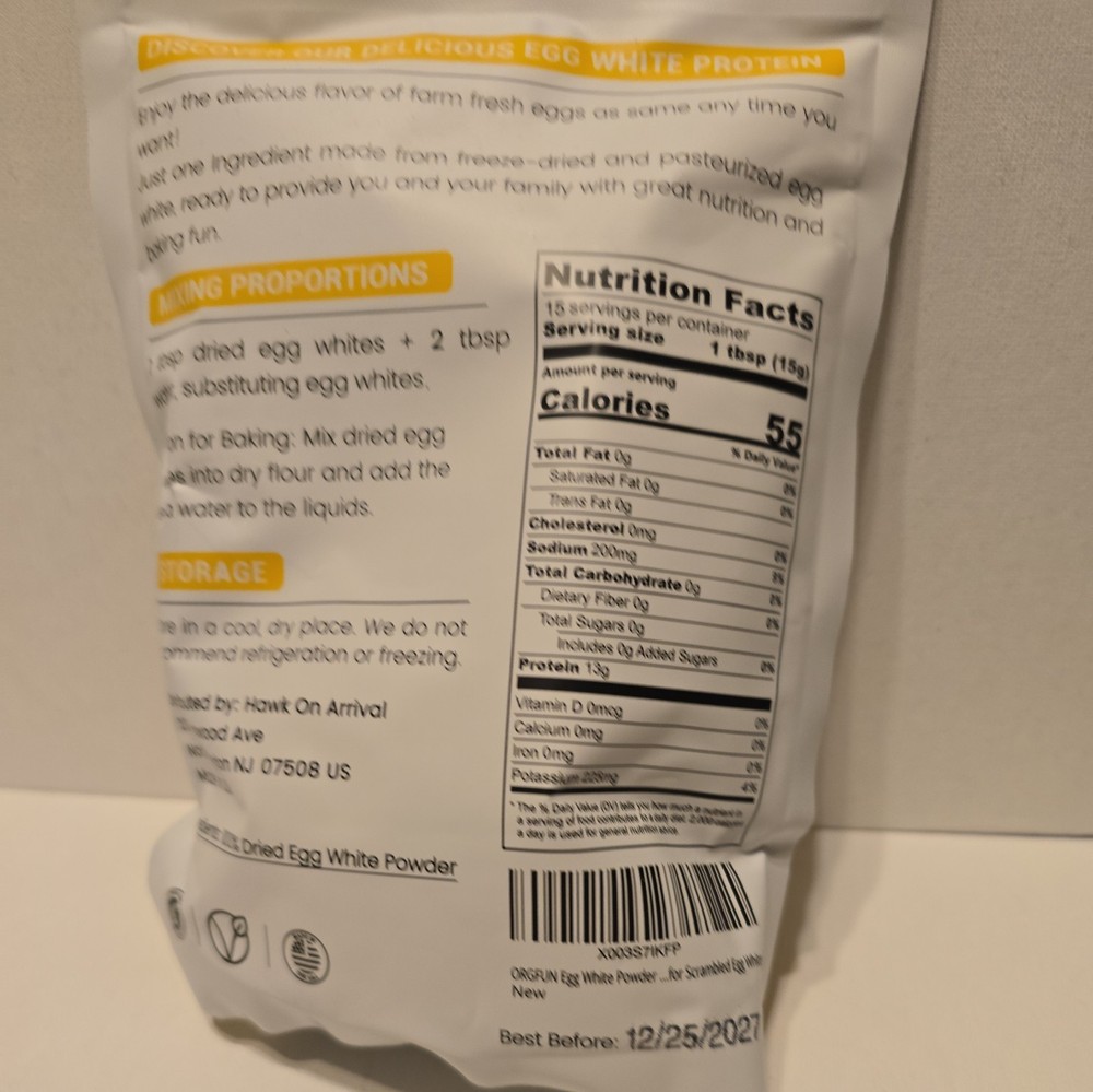 ORGFUN Egg White Protein Powder Pasteurized No Hormones 8 oz Unflavored