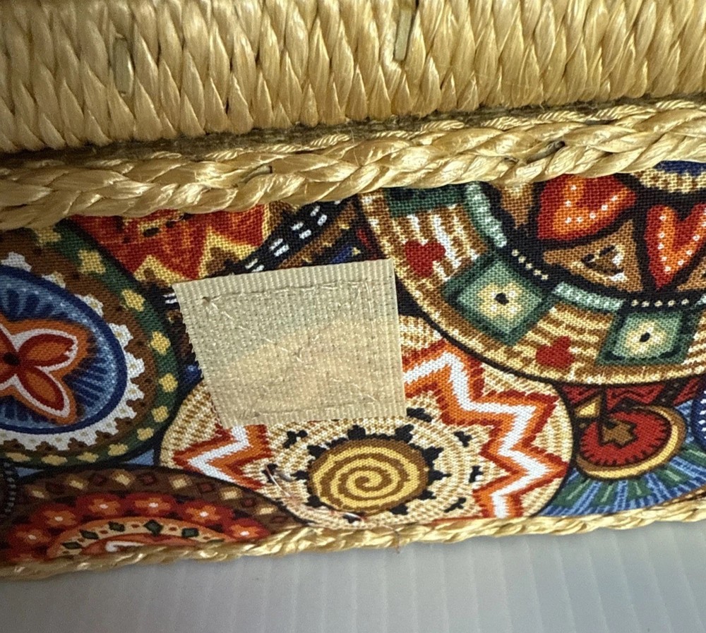 Sewing Basket Fabric Covered Rectangular Straps Handle Plastic Insert