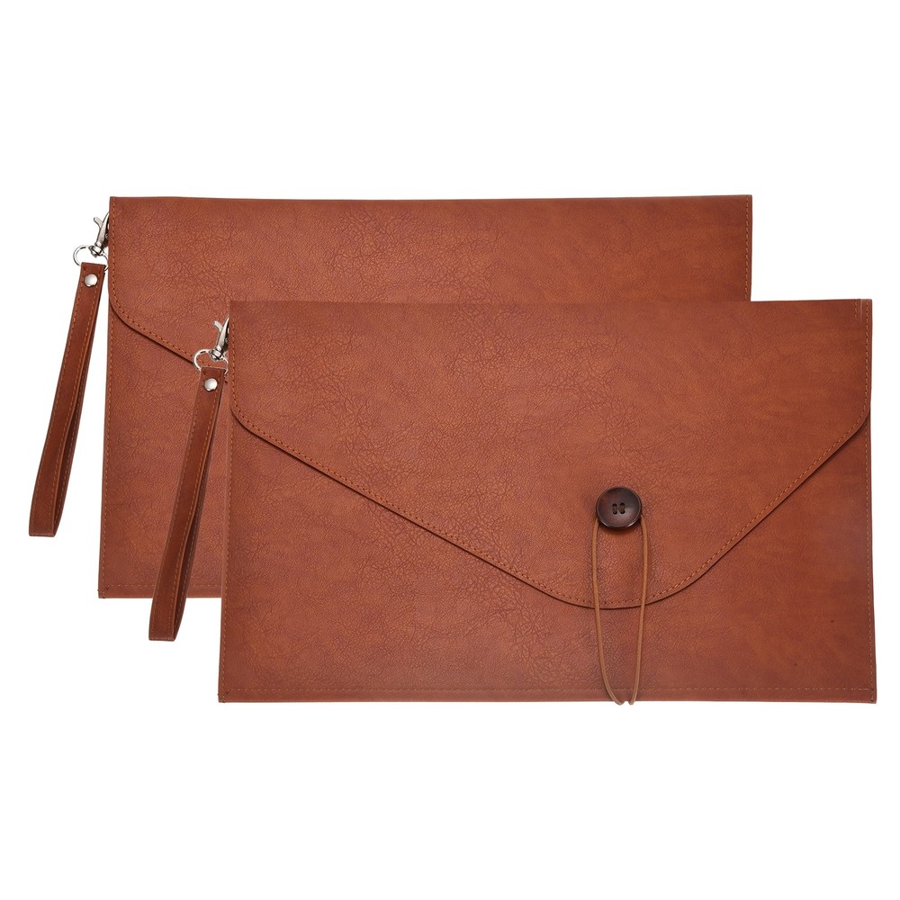 2Pcs PU Leather A4 File Folder, Waterproof Envelope Holder with Handle, Brown