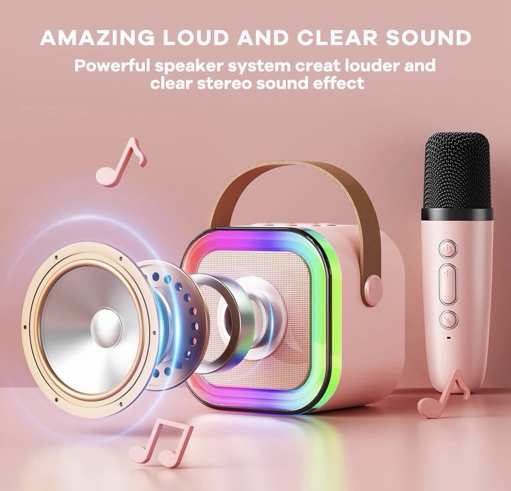 Mini Karaoke Machine Portable Bluetooth Karaoke Speaker with 2 Wireless Mics