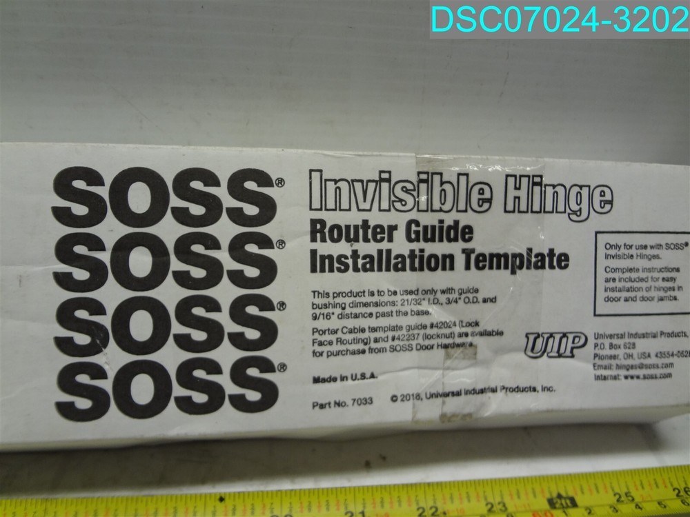 SOSS INVISIBLE HINGE ROUTER GUIDE INSTALLATION TEMPLATE 7033