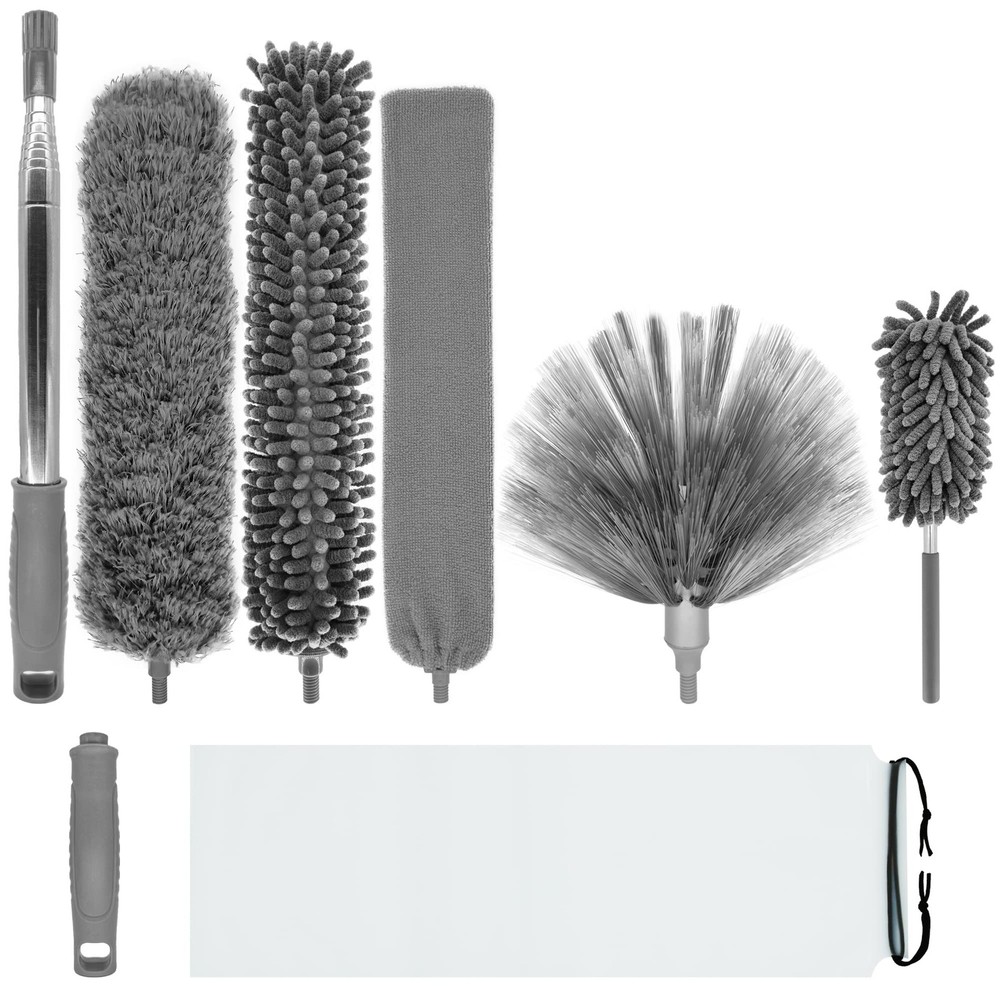 Microfiber Duster with Telescoping Extension Pole(30-100 Inches) Kit, 4 Clean...