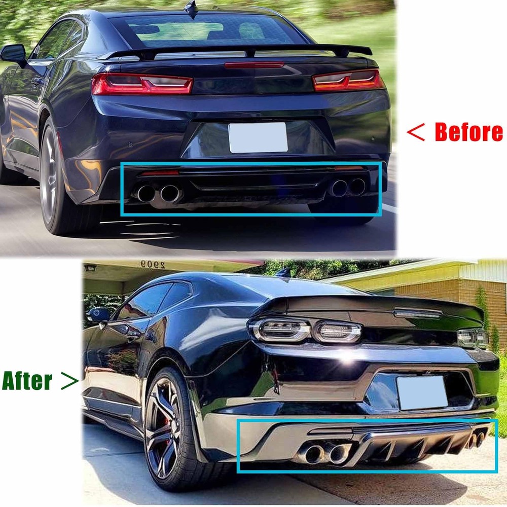 Rear Bumper Diffuser Chevy Camaro SS 2016-2018 ABS Plastic Glossy Black
