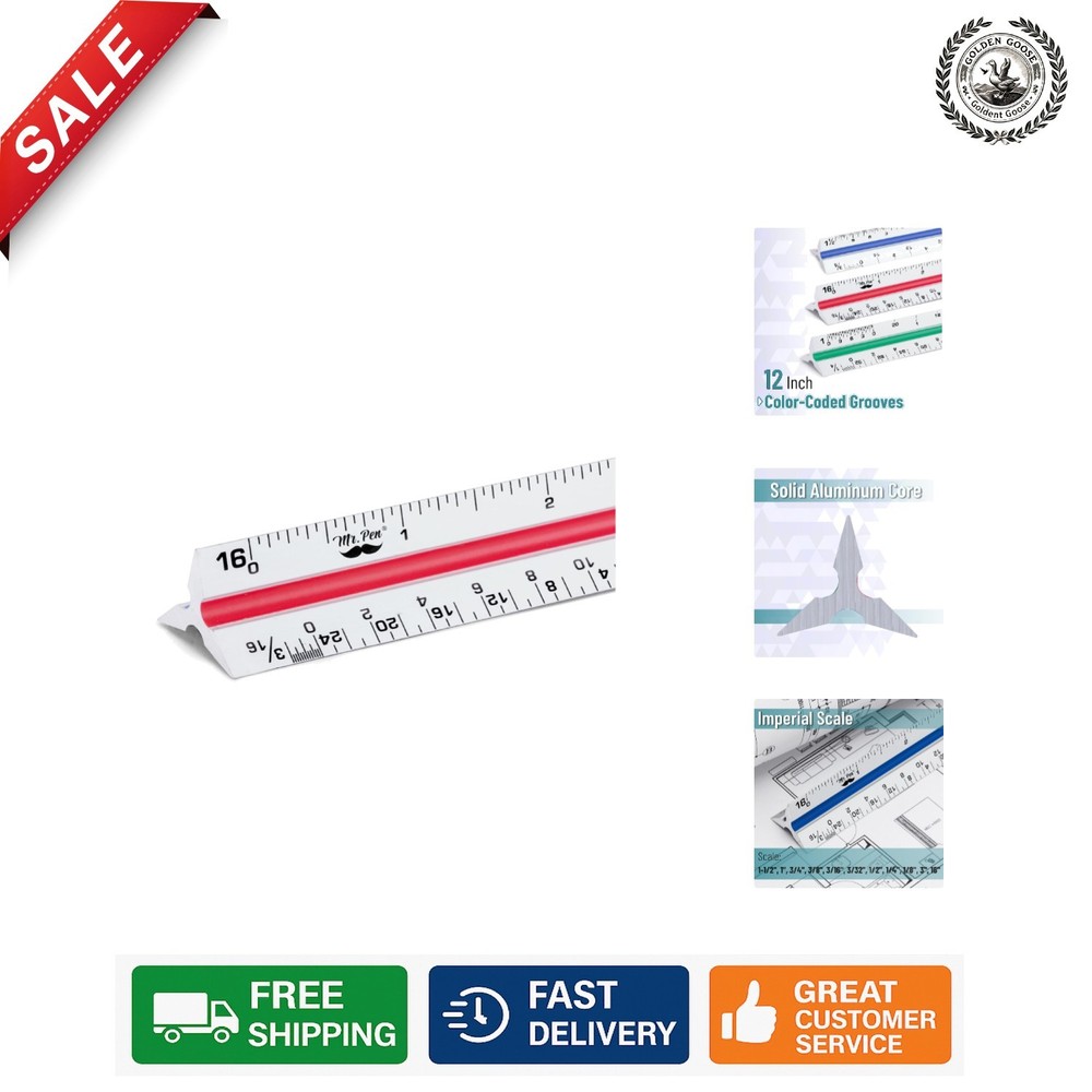Color-Coded 12-Inch Triangular Scaling Ruler for Architects - Lasting Accuracy