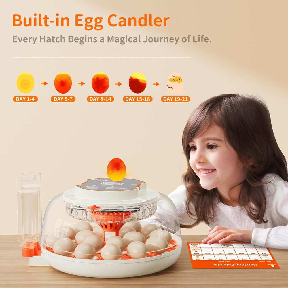 18 Egg Incubator, Automatic and Adjustable Egg Turning, Egg Candler, Temperature
