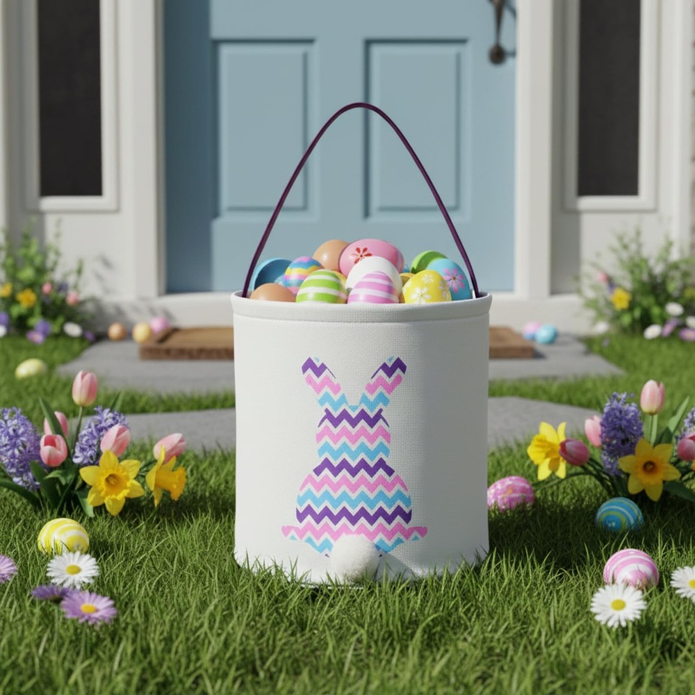 E-FirstFeeling Canvas Easter Bunny Basket, Large Empty Easter Basket for Egg ...