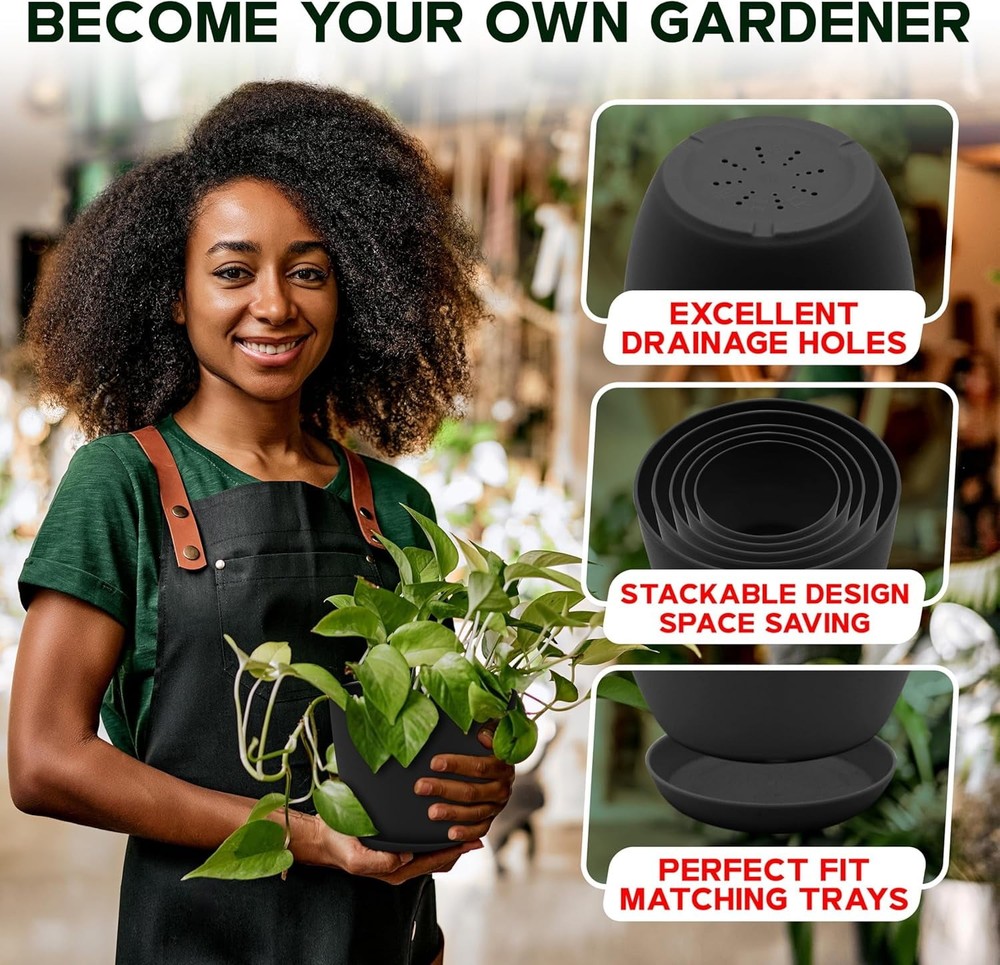 Campior Plastic Plant Pots with Drainage, Stackable Design Indoor/Outdoor Use