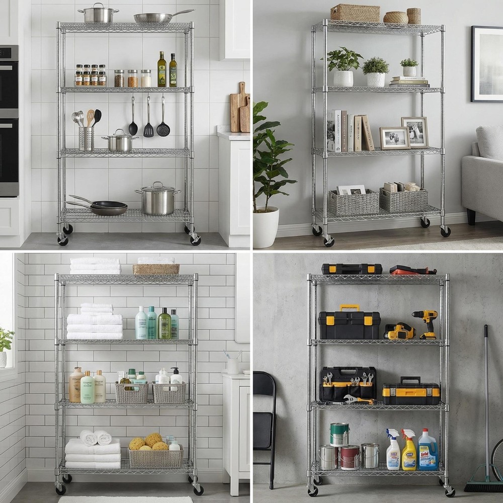 4-Tier Heavy-Duty Wire Shelving Unit Adjustable Rustproof Storage Rack