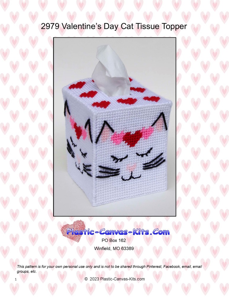 Valentine's Day Cat Tissue Topper-Plastic Canvas Pattern or Kit