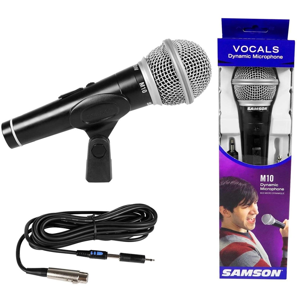 Samson M10 Dynamic Vocal Handheld Microphone Mic w Tripod Boom Stand Cables Pack