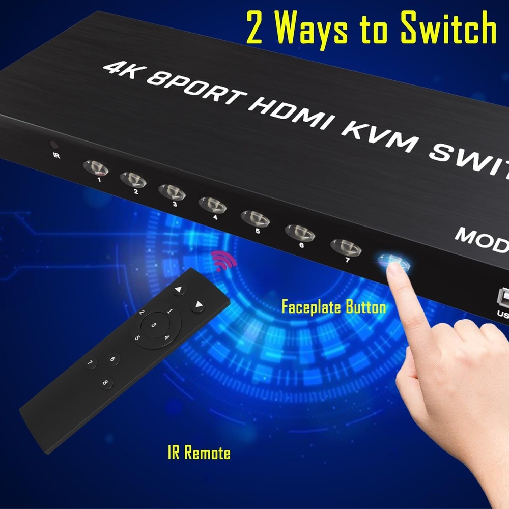 KVM Switch HDMI 8 Port - HDMI Switch with Remote- USB Switch Selector for 8 C...