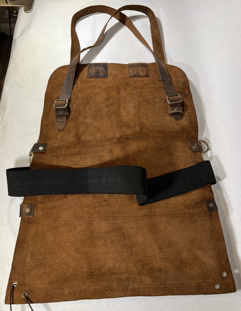 NICE Multi-Pockets Real Leather Apron with Adjustable Straps & Brass Hardware