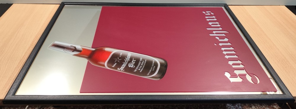 SAMICHLAUS BEER ADVERTISING WALL MIRROR WITH WOODEN FRAME