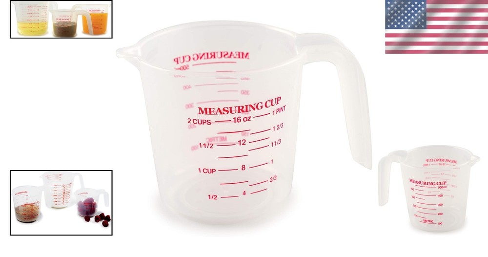 2-Cup Plastic Measuring Cup - Clear, Easy Read Measurements & Multicolor