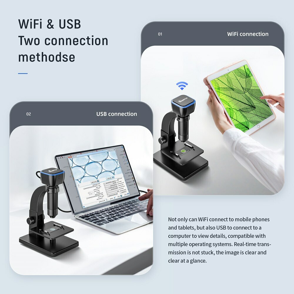 WIFI Digital Microscope Dual Lens HD 2000X USB Magnifier Industrial Microscopes