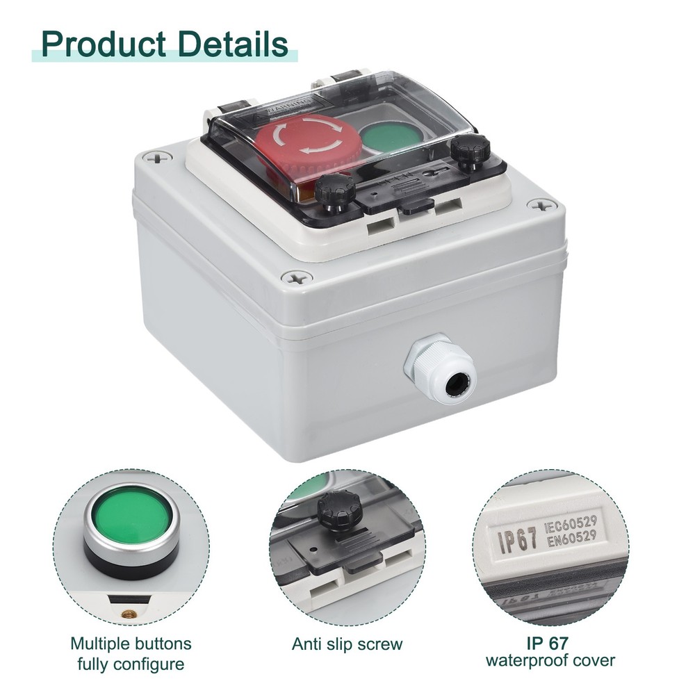 IP67 Push Button Box ABS Green Button E Stop Button Electrical Fire Equipment