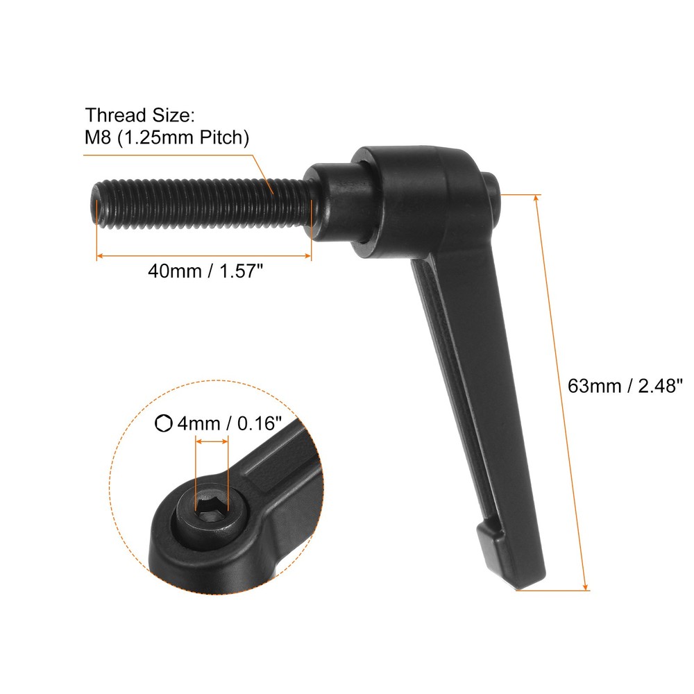 6pcs M8 x 40mm Threaded Stud Adjustable Clamping Lever Handle Bolt Knob Black