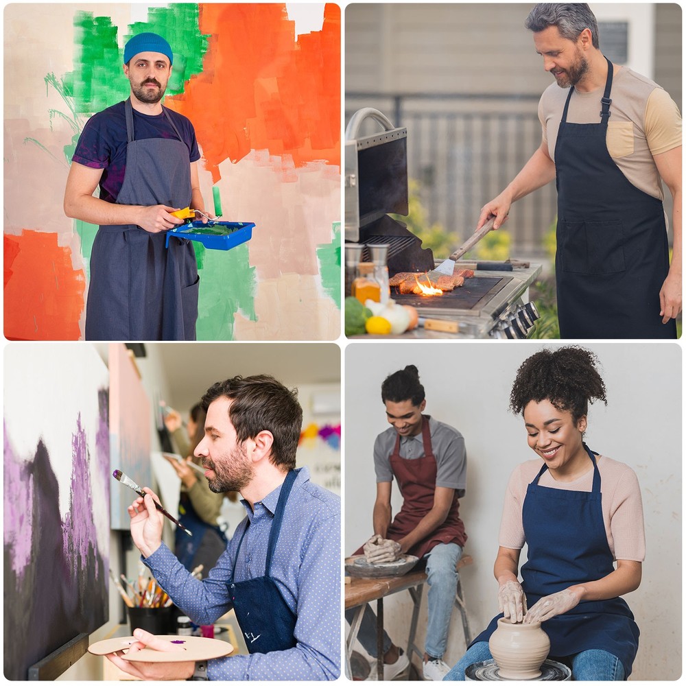 3pcs Kitchen Cooking Aprons 75x65cm Polyester Art Apron Rose Red