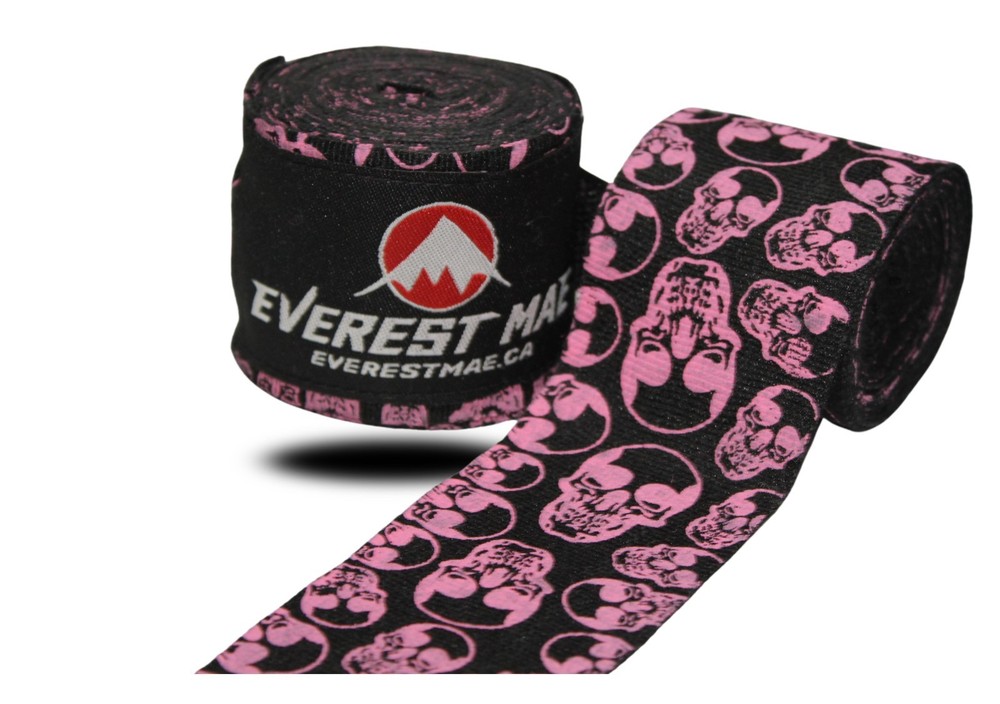 Everest MAE 180" Hand Wraps Boxing Purple Skull Semi Elastic Hook & Loop Closure