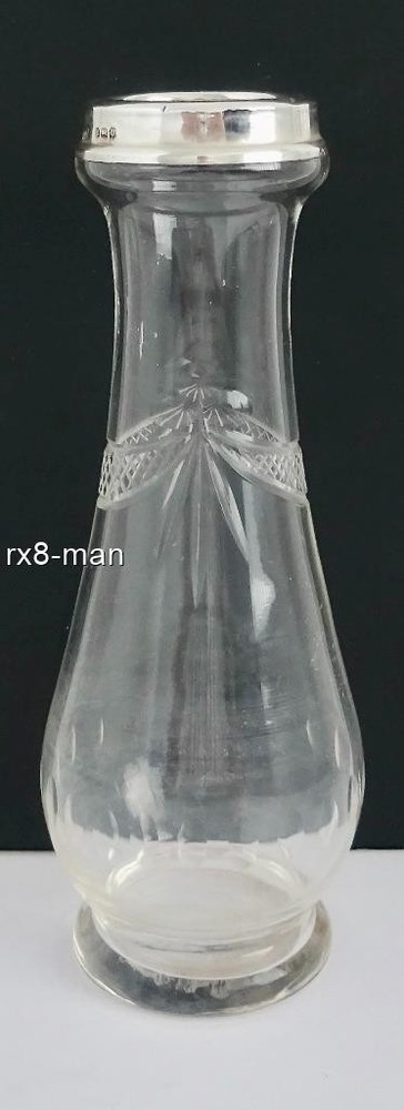SUPERB ANTIQUE SOLID STERLING SILVER MOUNTED GLASS BUD FLOWER VASE BIRM 1927
