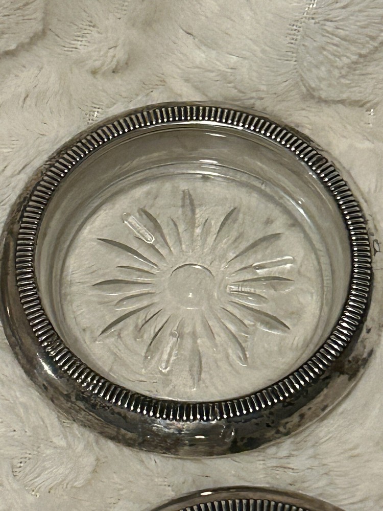 Crown Sterling Silver Crystal Coasters 4pc Set